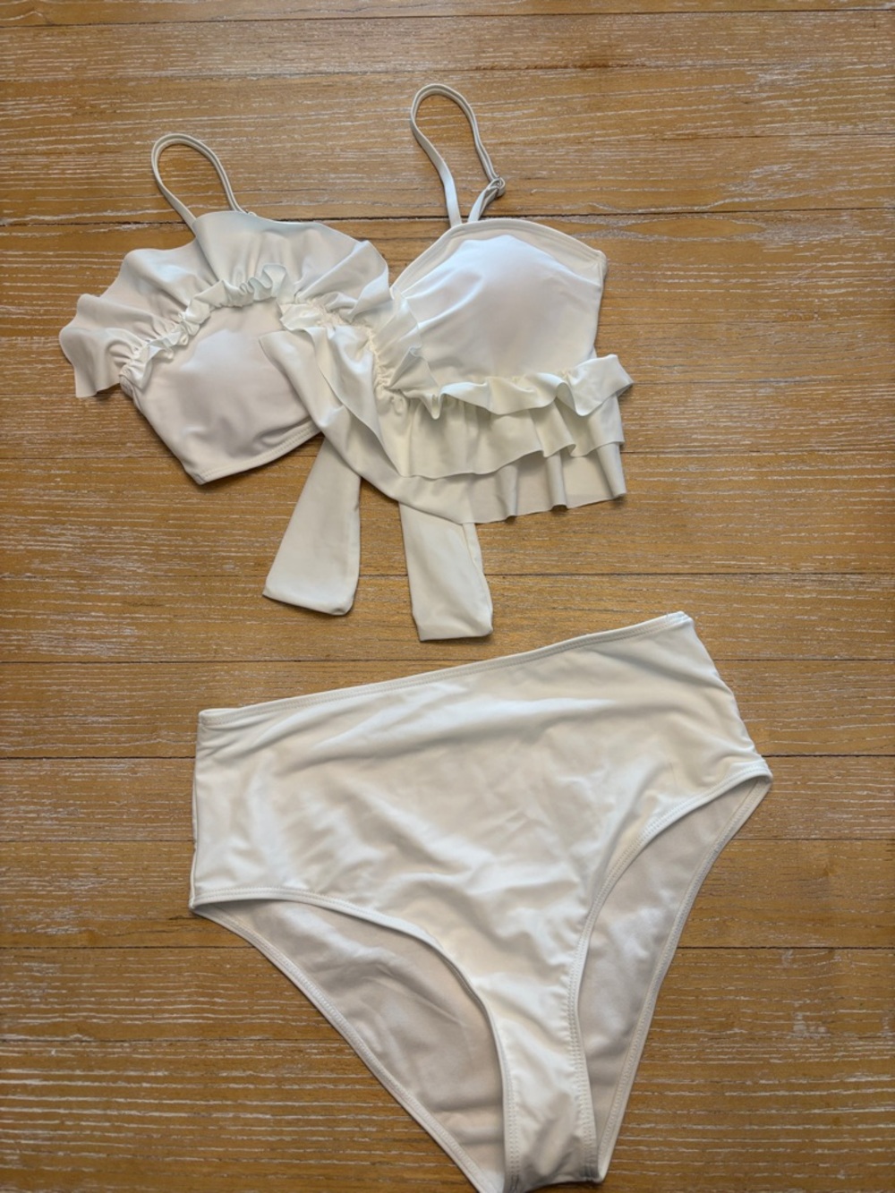 Monki White Ruffle High-Waist Bikini Set